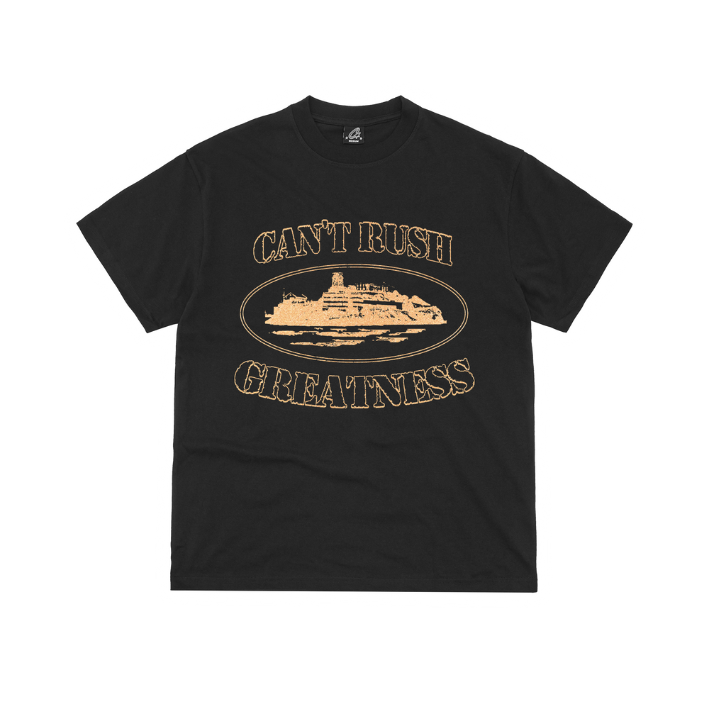 CORTEIZ X CAN'T RUSH GREATNESS TEE BLACK- GOLD